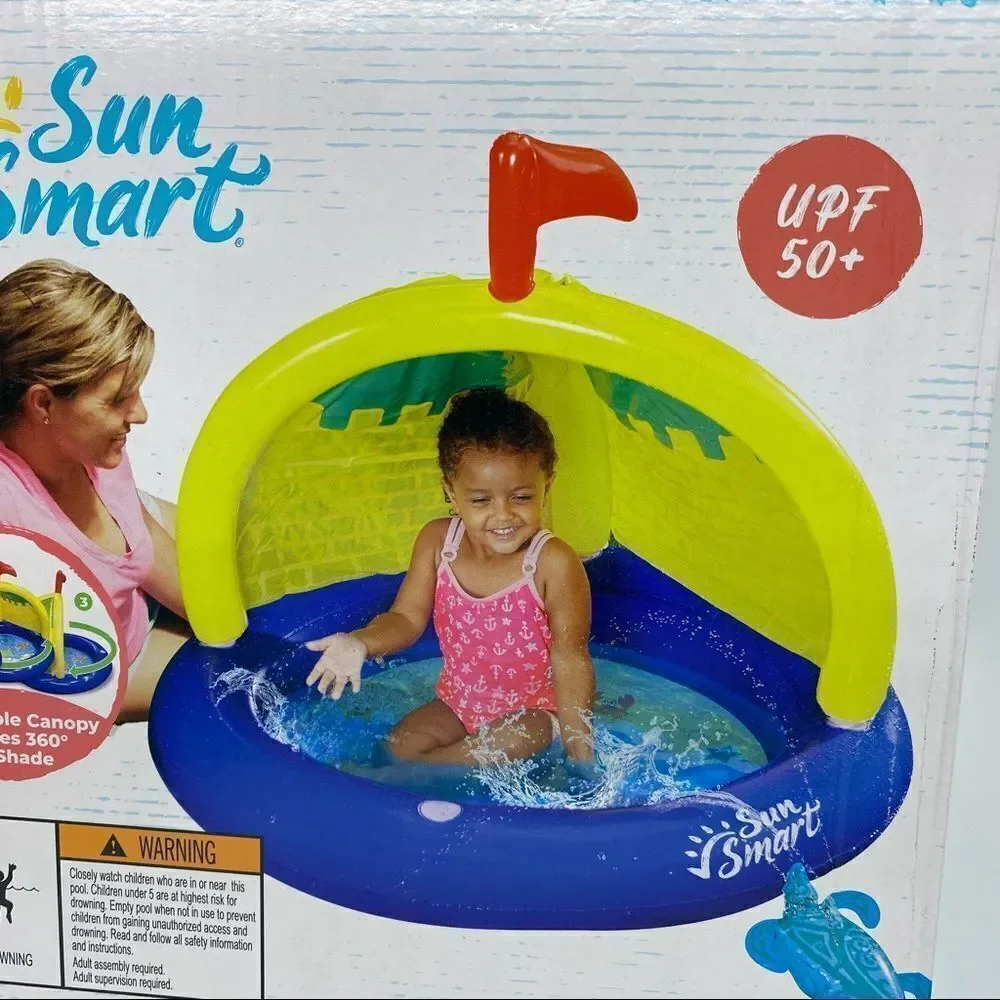 Sun Smart Spray N Play Sandcastle Pool & Turtle Sprinkler For Toddlers NEW